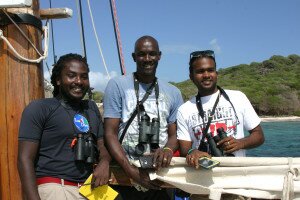 Instructor Wayne Smart with workshop participants during the field trip to Tobago Cays Marine Park